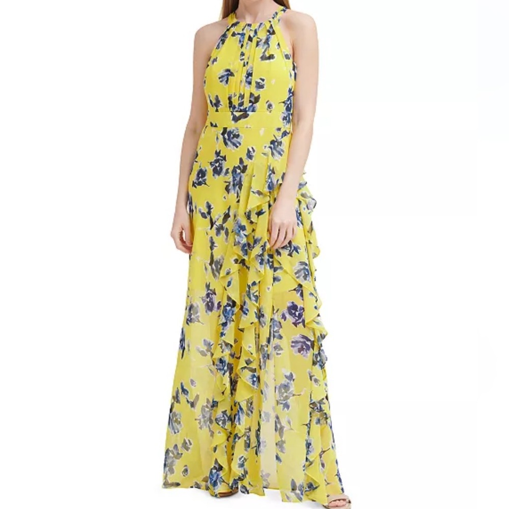 Eliza J Sleeveless Chiffon Floral Gown